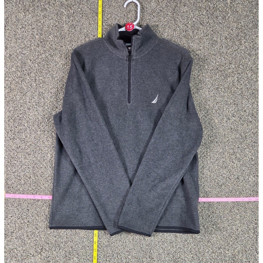 Nautica Fleece Quarter Zip Pullover Mens Small Gray Long Sleeve Logo Sweater